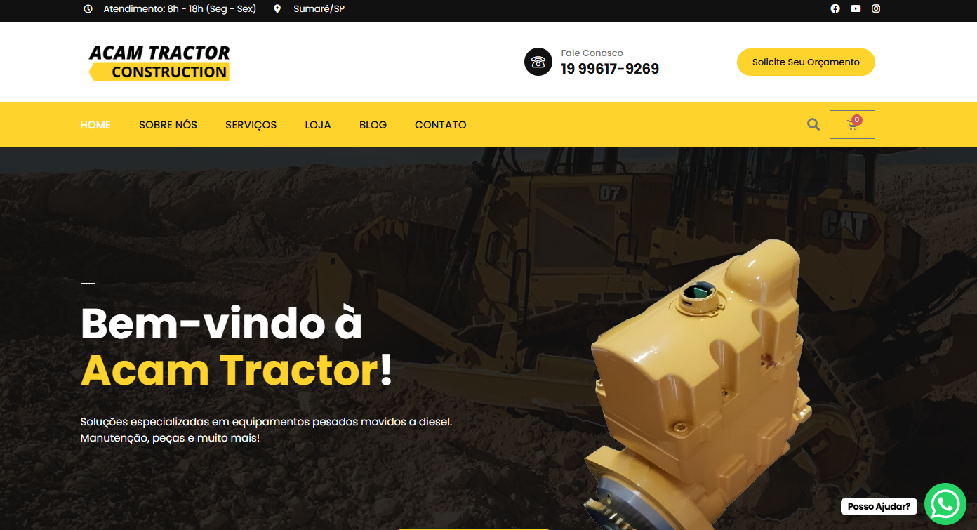 Site Acam Tractor com portfólio de produtos