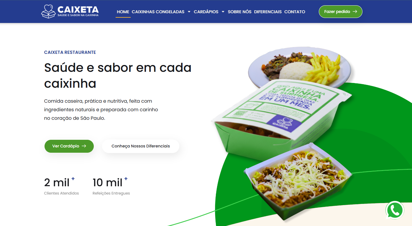 Site Restaurante Caixeta com cardápio e pedido por WhatsApp