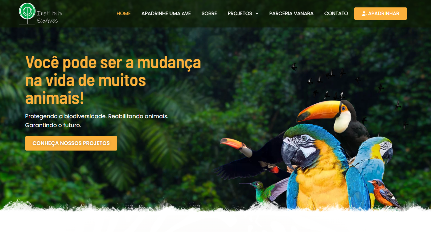 Site do Instituto EcoAves, projeto ambiental